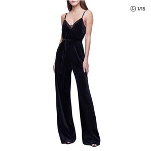 L'Agence Women's Black Justice Wide Leg Velvet Jumpsuit Size 6